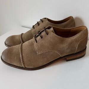 CLARKS Plus Distressed Taupe Suede Leather Cap-toe Oxfords Mens 10 tan